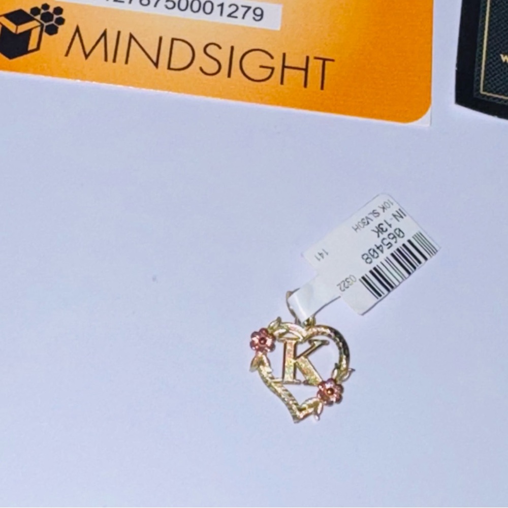 10K Solid Yellow Gold “K” Heart Initial Diamond-Cut Pendant, FREE APPRAISAL INCL - Picture 4 of 5